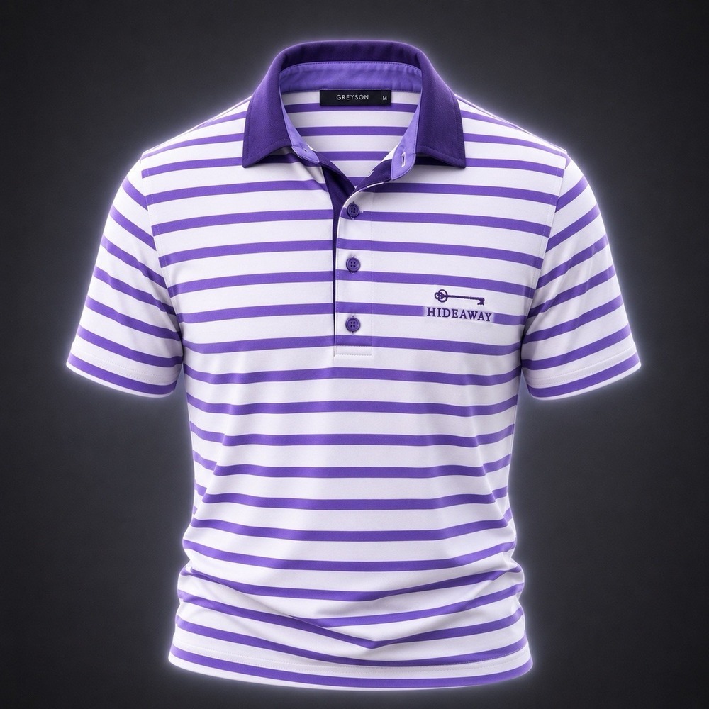Greyson Polo Shirt Men's MEDIUM PURPLE Stripe Golf Performance Lightweight  Logo